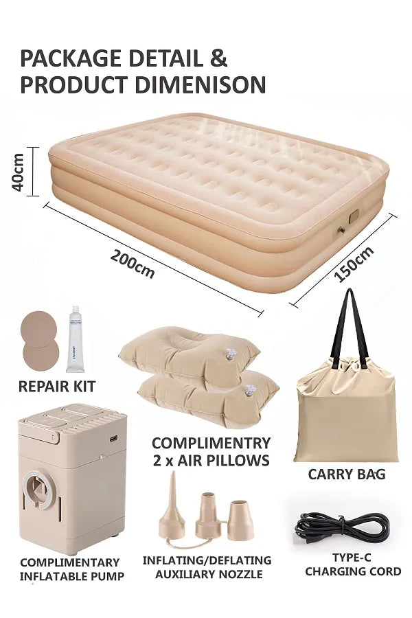 Luxury Inflatable Air Mattress Double Bed with Built-In Electric Pump | Portable & Comfortable