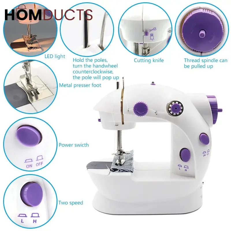 Portable Mini Sewing Machine with 2-Speed Control & Foot Pedal | Compact Home Stitching Machine
