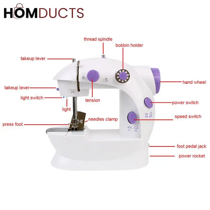 Portable Mini Sewing Machine with 2-Speed Control & Foot Pedal | Compact Home Stitching Machine